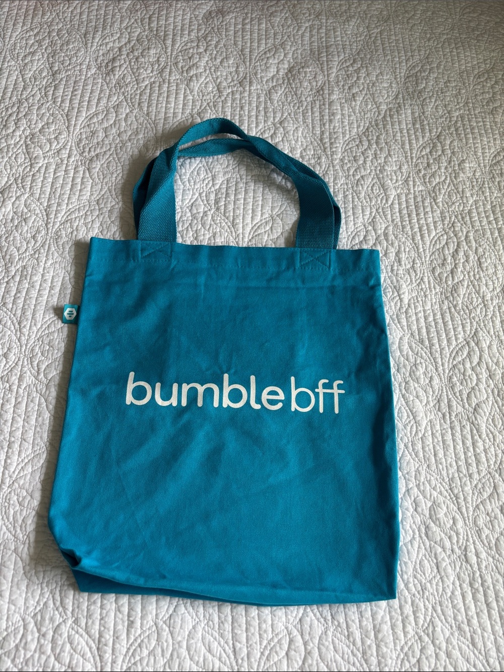 Bumble BFF Teal Blue Canvas Tote Bag Interior Pocket